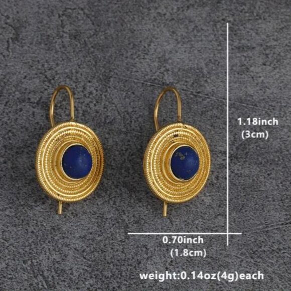 NEW Apollonia Roman Revival Lapis Blue Gold Plated Drop Earrings - Picture 5 of 5